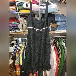 Y2K Dead Stock Maggy London Black Lace Dress with Pink Accents